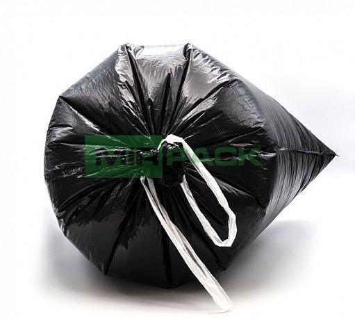 Мешки для мусора с завязками 120 литров, 70*110, 10 штук, ПCД, 3-х слойные черные 35 мкм для тяжелого и острого мусора прямое дно + ленты для затягивания - Вид 2